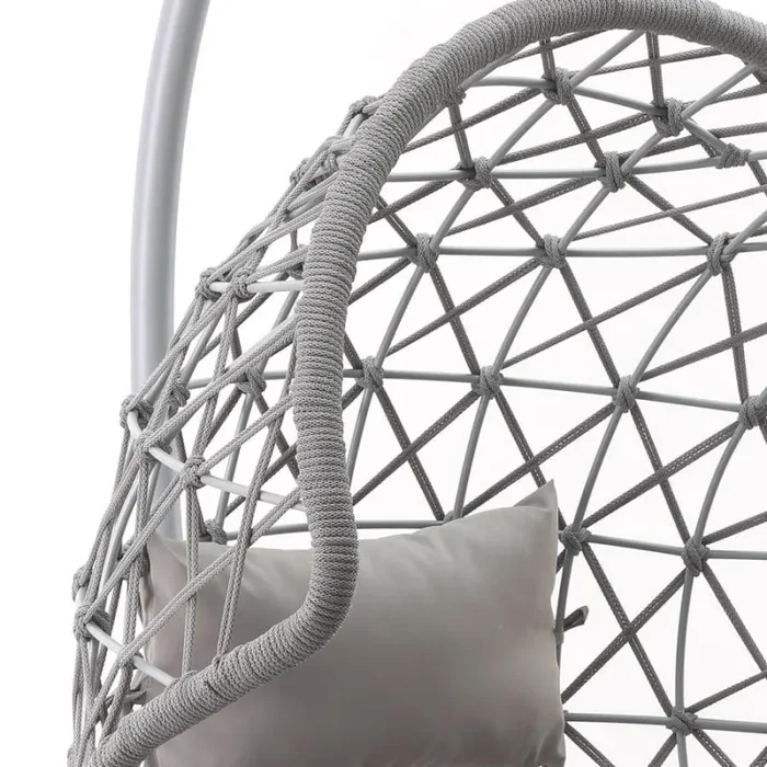 Dondolo Pensile da Giardino con cuscino Ø105×186 cm con intreccio di corda grigia - immagine 2