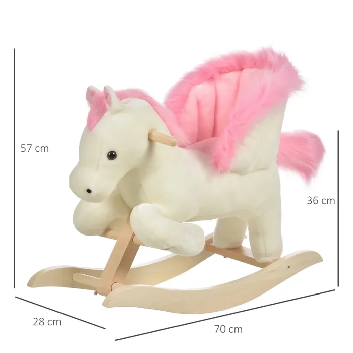 Dondolo per Bambini in Legno Cavallo in Peluche Bianco e Rosa - immagine 3