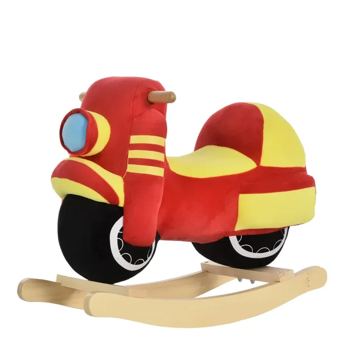 Dondolo per Bambini in Legno Moto in Peluche 60×25,5×48 cm con Suoni Rosso e Giallo Vendita online