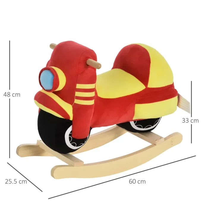 Dondolo per Bambini in Legno Moto in Peluche 60×25,5×48 cm con Suoni Rosso e Giallo Vendita online - immagine 3