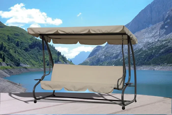 Dondolo Sofà Letto da Giardino 3 Posti in Acciaio Bauer Beige Sconti - immagine 2