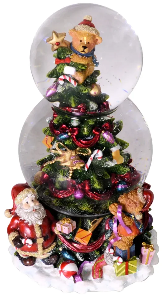Doppia Palla di Vetro Natalizia 11,5x12x20,5 cm con Neve e Musica Albero di Natale Vendita calda