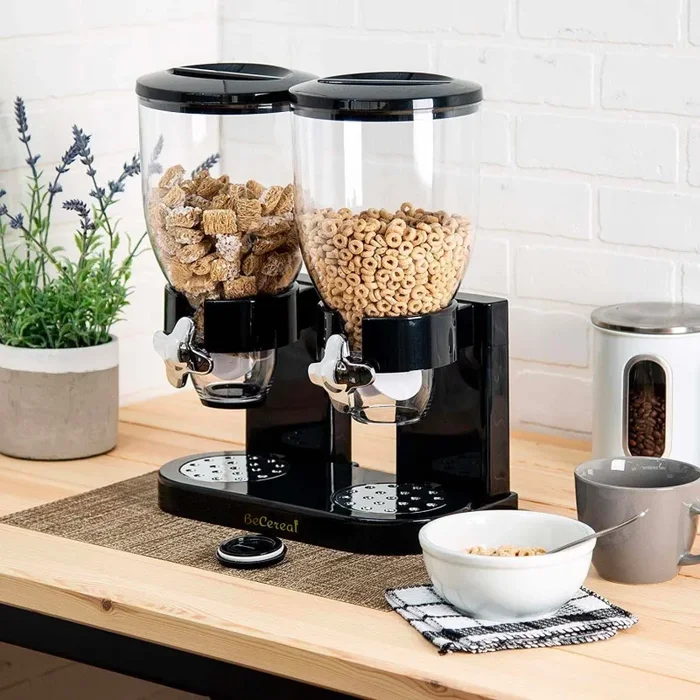 Doppio Contenitore Dispenser per Cereali Frutta Secca 8 Litri Nero - immagine 2