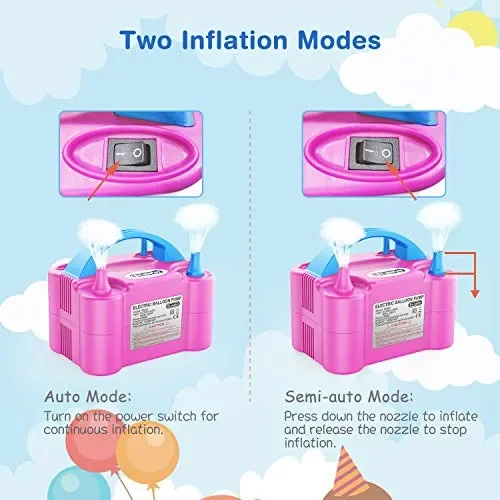 Dr.meter Pompa a Palloncino Gonfiabile, Elettrica di Rosa + Blu - immagine 3