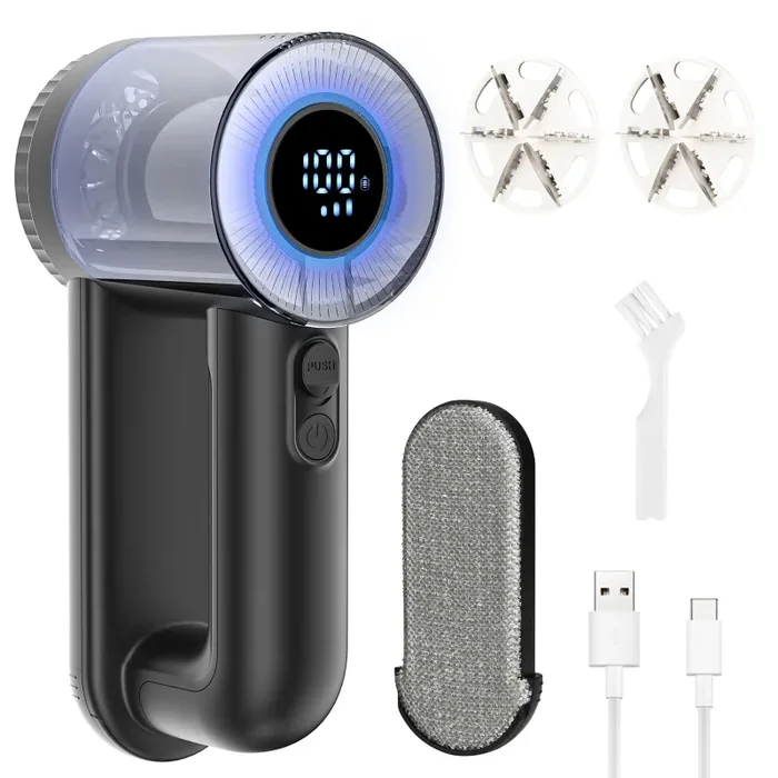 Dreamhigh® Electric Lint Shaver, 2 in 1 Togli Pelucchi Elettrico con Spazzola per Pelucchi, Ricaricabile Leva Pelucchi Elettronico con Display LED, 3 Velocità Testa a 6 Lame (Nero)