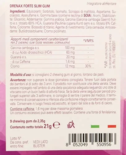 Drenax Forte Slim Gum 9 Chewing Gum, 21 gr Vendita calda - immagine 2