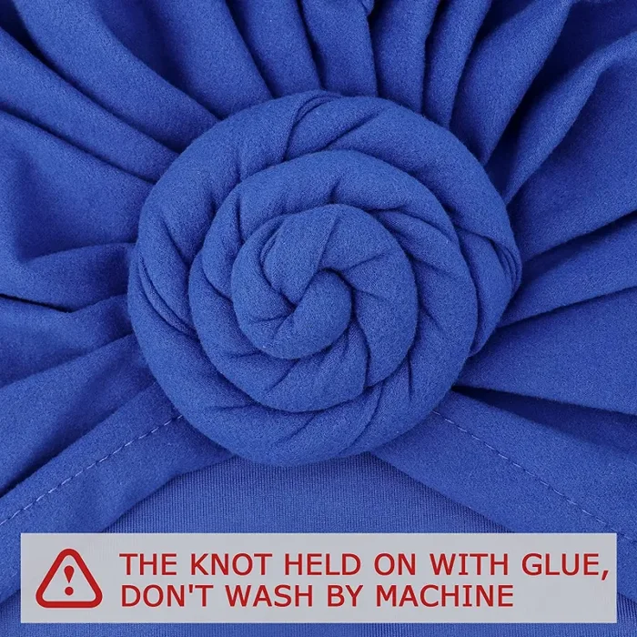 DRESHOW 5 Pezzi Donne Africana Turbante Sciarpa Avvolge Testa Boho Turbante Elastico Annodato Berretto Pre-annodato Berretto Chemio Cappello 5 Pack Donuts: Hemp Ash, White, Royal Blue, Purple, Wine - immagine 3