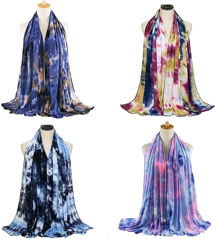 DRESHOW 5 Pezzi Donne Africana Turbante Sciarpa Avvolge Testa Boho Turbante Elastico Annodato Berretto Pre-annodato Berretto Chemio Cappello 1pcs (Navy Blue+blue) - immagine 3