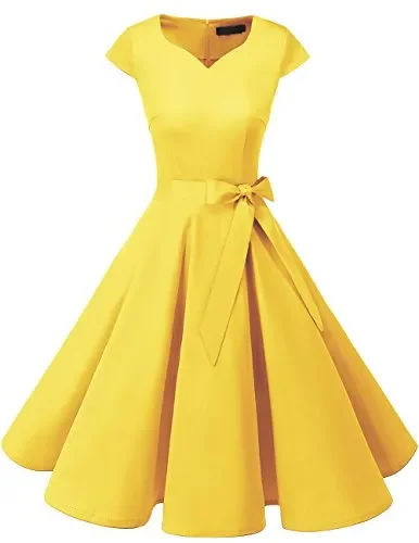DRESSTELLS Vestito Donna 1950 Vintage Audrey Hepbun a Maniche Corte M, Giallo