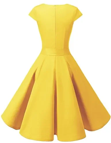 DRESSTELLS Vestito Donna 1950 Vintage Audrey Hepbun a Maniche Corte M, Giallo - immagine 3