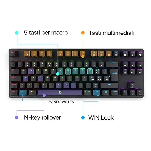 DREVO Tyrfing V2 Tastiera Meccanica Gaming 88 Tasti Layout Red Switch, Nera - immagine 3