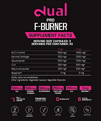 Dual Pro F-burner | Bruciagrassi Potente Per Uomini e Donne 100 Vegan Capsule Fornitura - immagine 2
