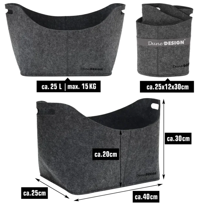 DuneDesign Borsa di Feltro Artificiale 40x25x30cm per 40x25x30 cm, Grigio - immagine 2