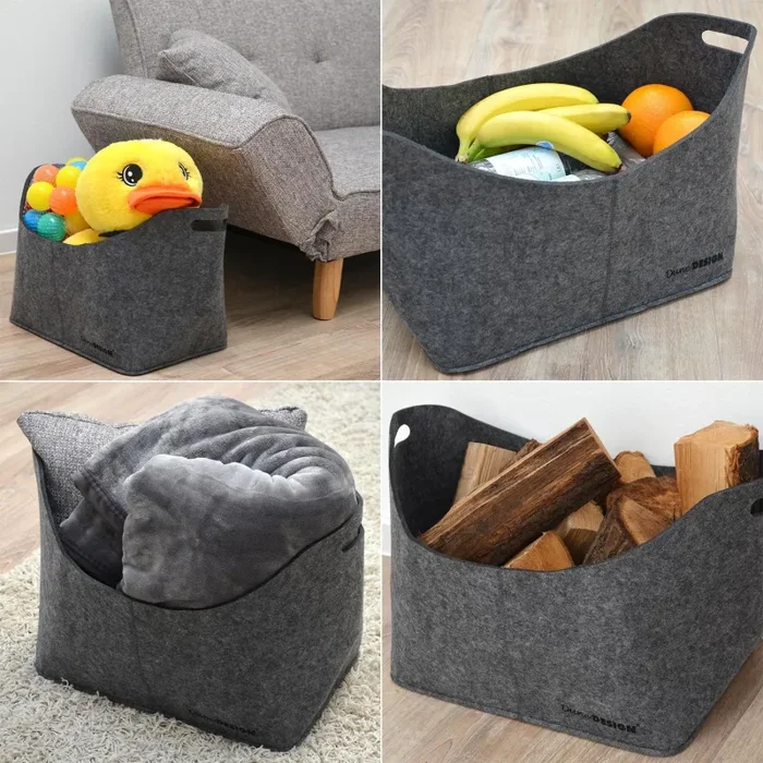 DuneDesign Borsa di Feltro Artificiale 40x25x30cm per 40x25x30 cm, Grigio - immagine 3