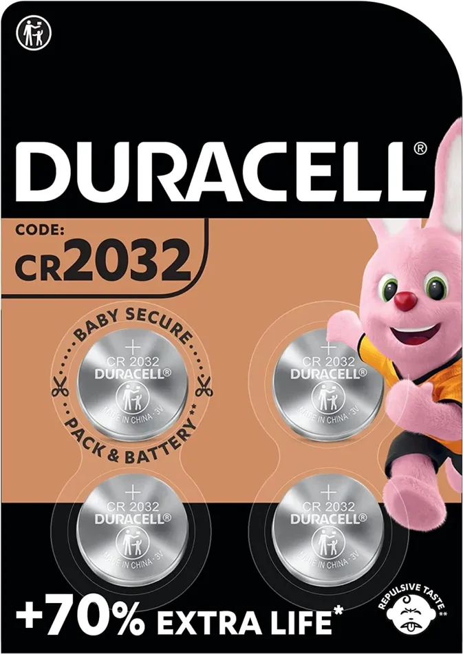 Duracell – 2032, Batteria Bottone Al Litio 3V, Confezione Da 4, Con Tecnologia Baby Secure Per L’Uso Su Chiavi Con Sensore Magnetico, Argento