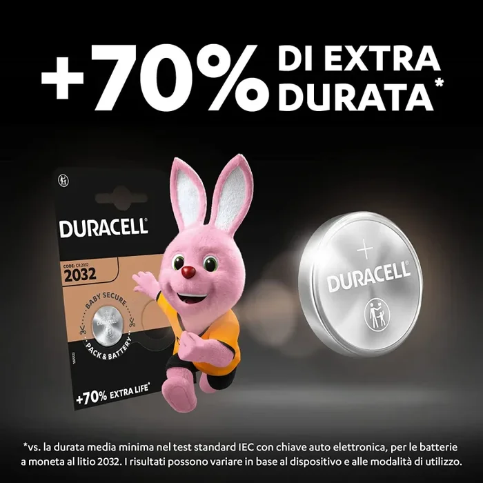 Duracell – 2032, Batteria Bottone Al Litio 3V, Confezione Da 4, Con Tecnologia Baby Secure Per L’Uso Su Chiavi Con Sensore Magnetico, Argento - immagine 2