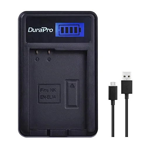 DuraPro Rapid EN-EL14 – Caricabatterie USB LCD per Nikon EN-EL14, EN-EL14a e…
