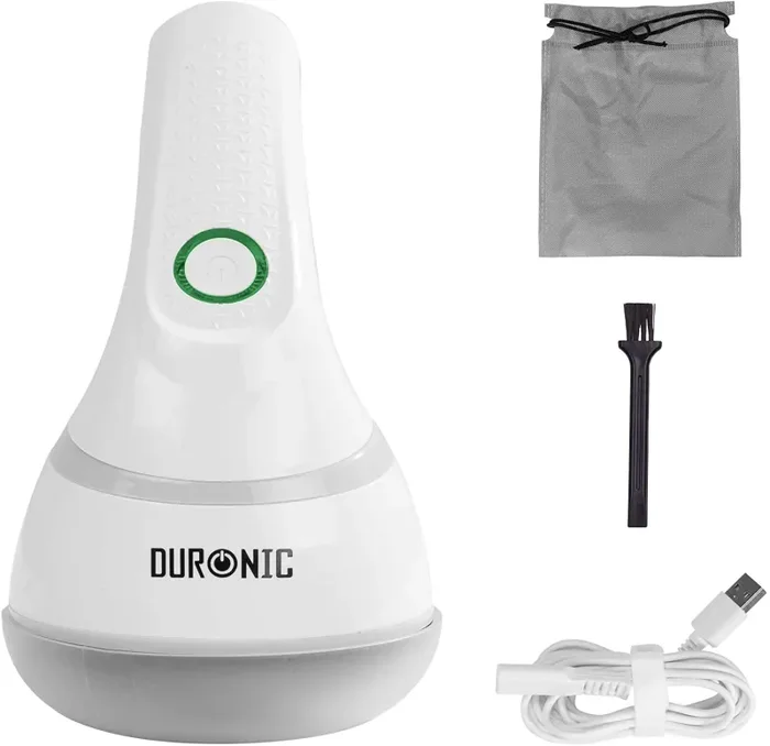 Duronic FS16USB Levapelucchi Elettrico Ricaricabile Portatile – Maniglia Girevole – Borsetta Trasporto – Adatto per Tutti i Tessuti – con o Senza Filo – Guida Protezione Capi – Lana, Cashmere, Cotone