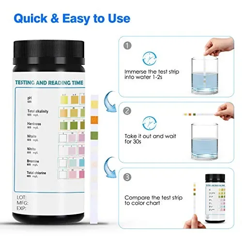 Dustgo 7 in 1 Strisce Acqua Piscina con 100 pezzi Cartine Tornasole 100 PCS - immagine 2