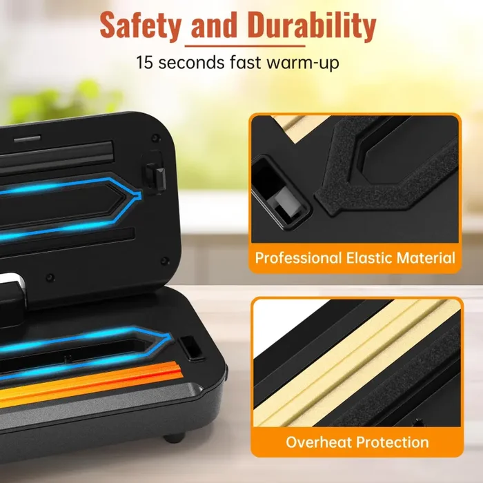 DXstring Macchina Sottovuoto Alimenti, 5 in 1 Automatica Macchina Sottovuoto con 15 Sacchetti Sottovuoto Alimenti, Sigillatrice Sottovuoto per Alimenti Freschi sia Secchi Che Umidi, Vuoto Esterno - immagine 3