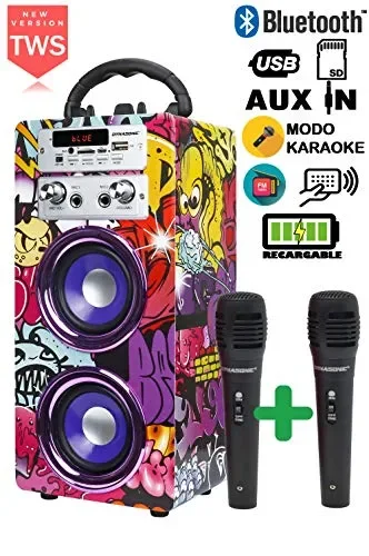 DYNASONIC 025 -Cassa Bluetooth Altoparlante Karaoke 10W | 2 Microfoni