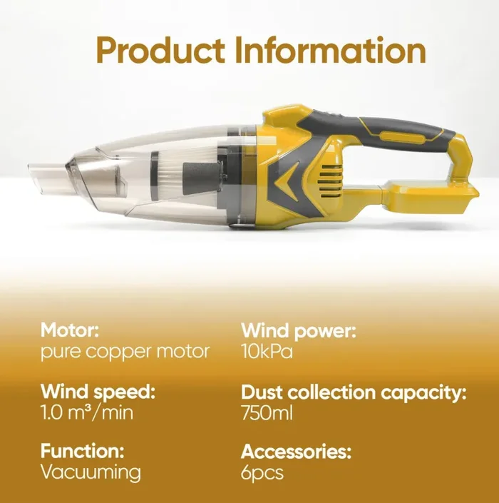 EagerMinds Potente aspirapolvere a mano senza fili per Makita 18 V Batteria, 10000Pa, aspirapolvere da tavolo con filtro HEPA lavabile, per peli di animali, cucina, ufficio, auto, casa (senza - immagine 2