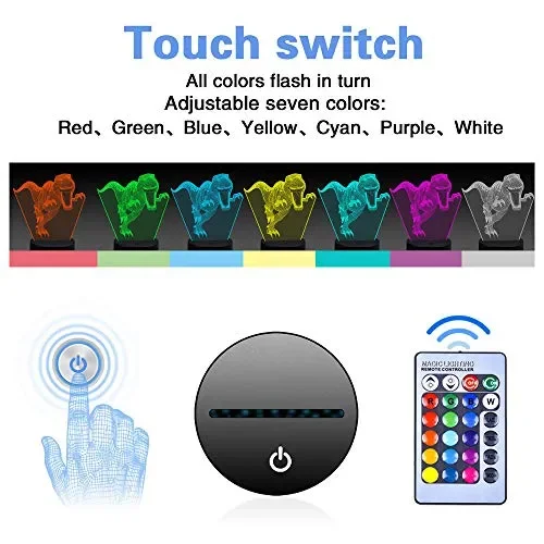 Eala Lampada da Notte a LED 3D a Dinosauro 3 Motivi e 7 Tirannosauro-MY28 - immagine 3