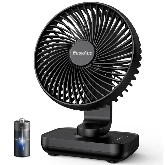 EasyAcc® Ventilatori da Tavolo a Batteria 4000mAh ricaricabile Silenzioso 4 Velocità Ventilatori da Tavolo Portatile USB-C/Copriventola Rimovibile/Display di Potenza a LED per Scrivania Casa Viaggi