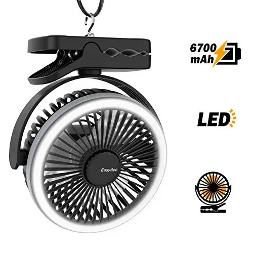 EasyAcc Ventilatore Clip da Campeggio,6700mAh USB 6700mAh, Nero