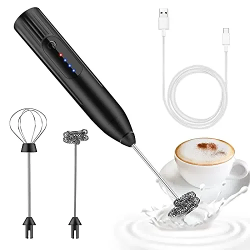 EBUYFIRE Montalatte Elettrico, Frullino Elettrico USB Ricaricabile Schiumatore Latte, 3 Velocità Regolabile 2 Fruste Elettriche Per Cappuccino, Caff Vendita calda online