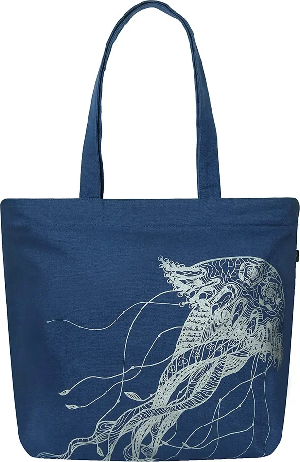 Eco Right Borsa da spiaggia grande con cerniera e tasche interne Borsa da spiaggia in cotone | Borsa shopping in tela Shopper Borsa da donna, borsa e borsa da viaggio Ragazze - immagine 3