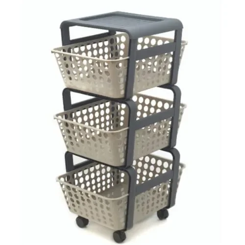 Ecoplast | Carrello con Ruote Portatutto Modula, Carrello Portaoggetti a Tre Piani, Portata Massima 9 kg, Tortora, 41,5x29x75, Made in Italy