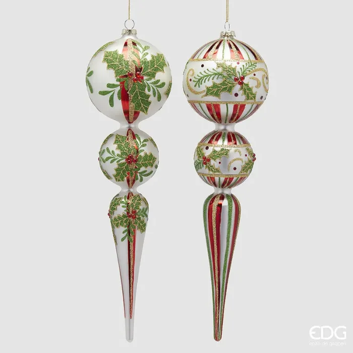 EDG Enzo De Gasperi Addobbo di Natale Fuso Holly H 38 Cm D 10 Cm Ass. White Green 1 Pz
