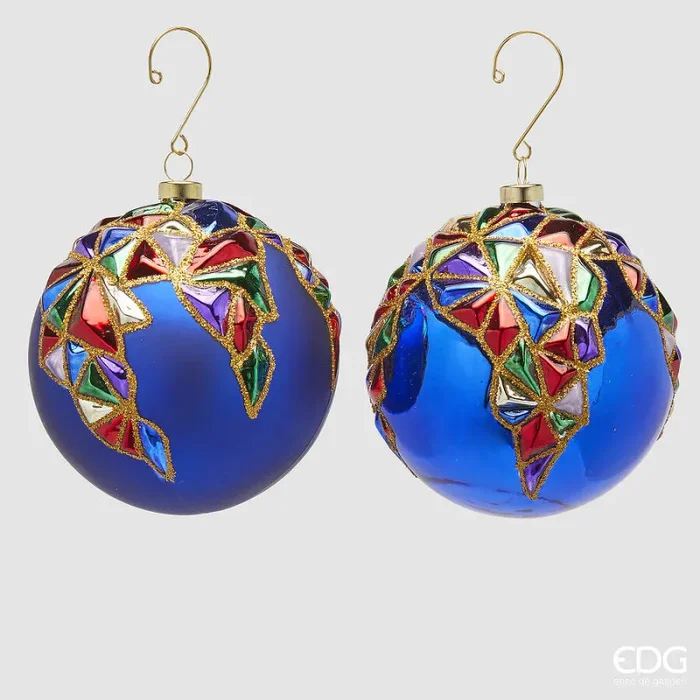EDG Enzo De Gasperi Addobbo di Natale Palla Arlecchino D 10 Cm Assortiti Blue Pz