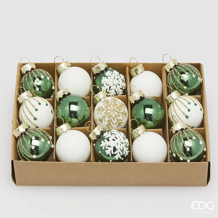 EDG Enzo De Gasperi Addobbo di Natale Palla Decomix D 3 Cm White Green Cf 15 Pz Sconti