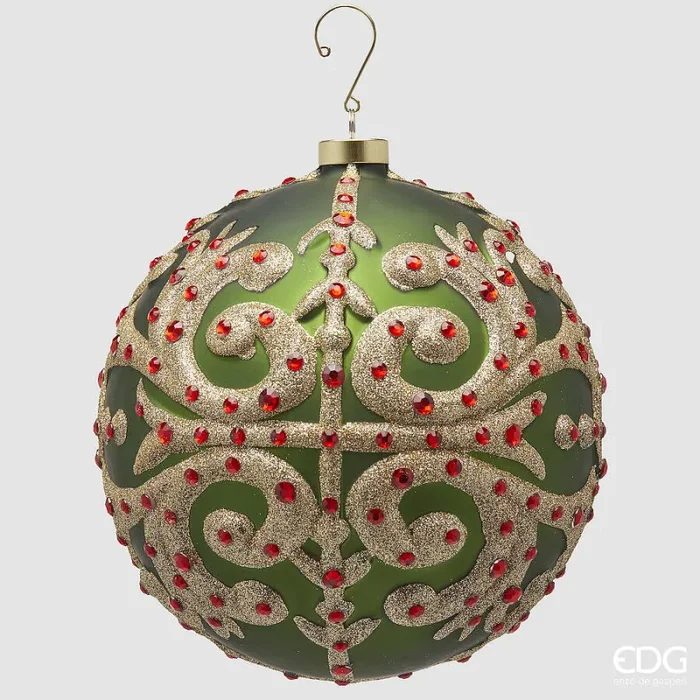 EDG Enzo De Gasperi Addobbo di Natale Palla Foglie D 18 Cm Green Gold