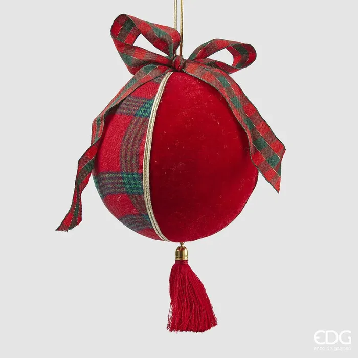 EDG Enzo De Gasperi Addobbo di Natale Palla Tartan H 21 Cm D 12 Cm Green Red