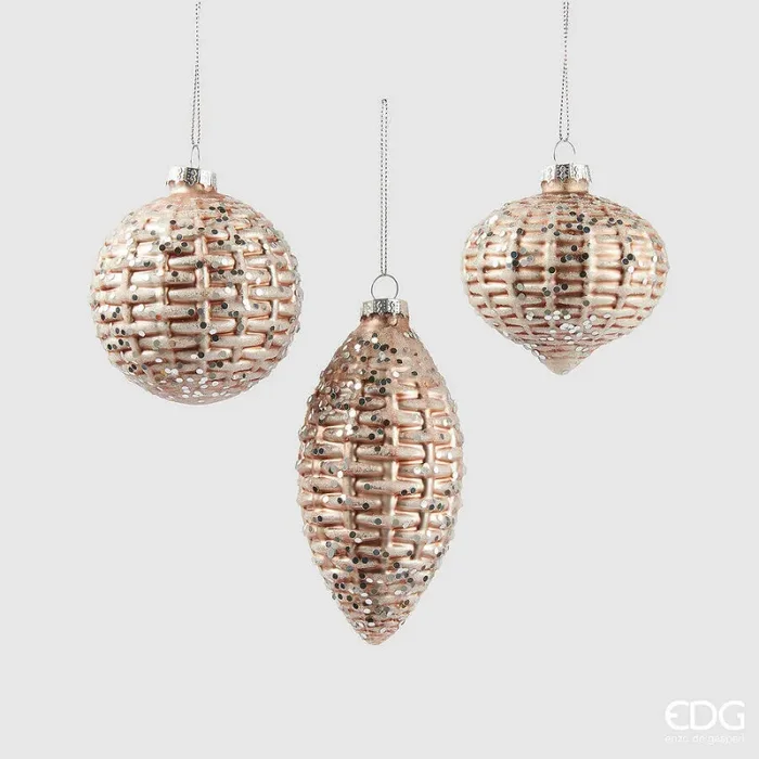 EDG Enzo De Gasperi Addobbo di Natale Palla Trottola Fuso Intreccio D 8 Cm Assortiti Champagne 1 Pz
