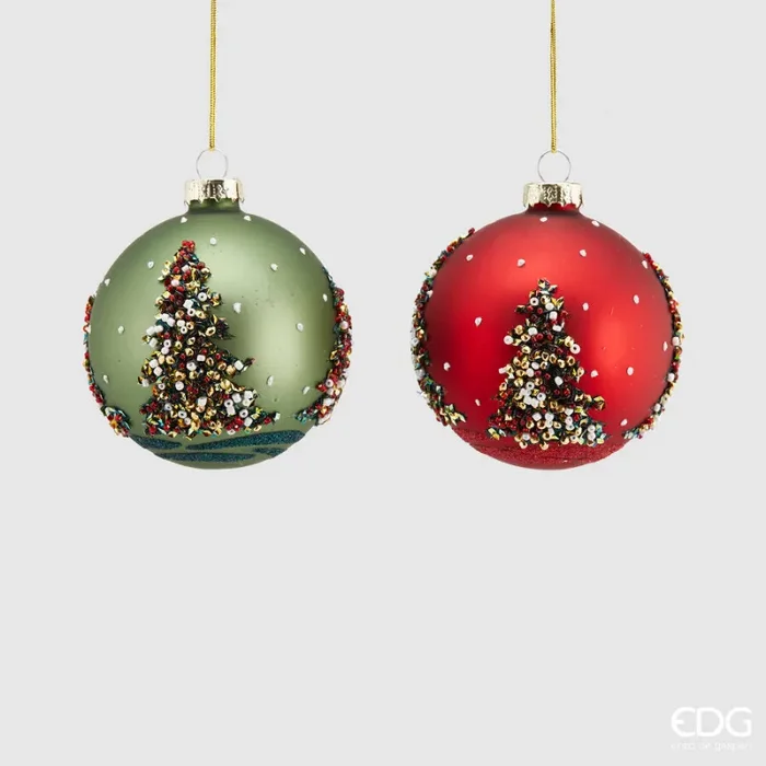 EDG Enzo De Gasperi Addobbo di Natale Palla Vetro Pino Perle D 8 Cm Ass. Green Red Sconti