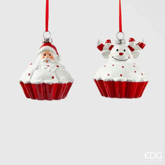 EDG Enzo De Gasperi Addobbo Natale Cupcake H 8 Cm D 7,5 Cm Bianco Rosso 1Pz