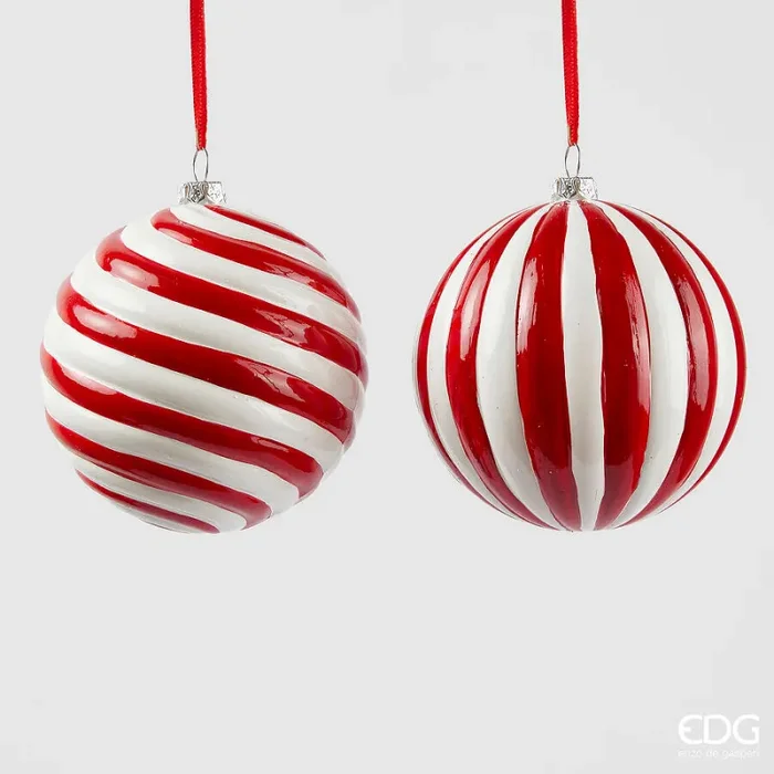 EDG Enzo De Gasperi Addobbo Natale Palla Candy D 10 Cm Bianco Rosso 1Pz