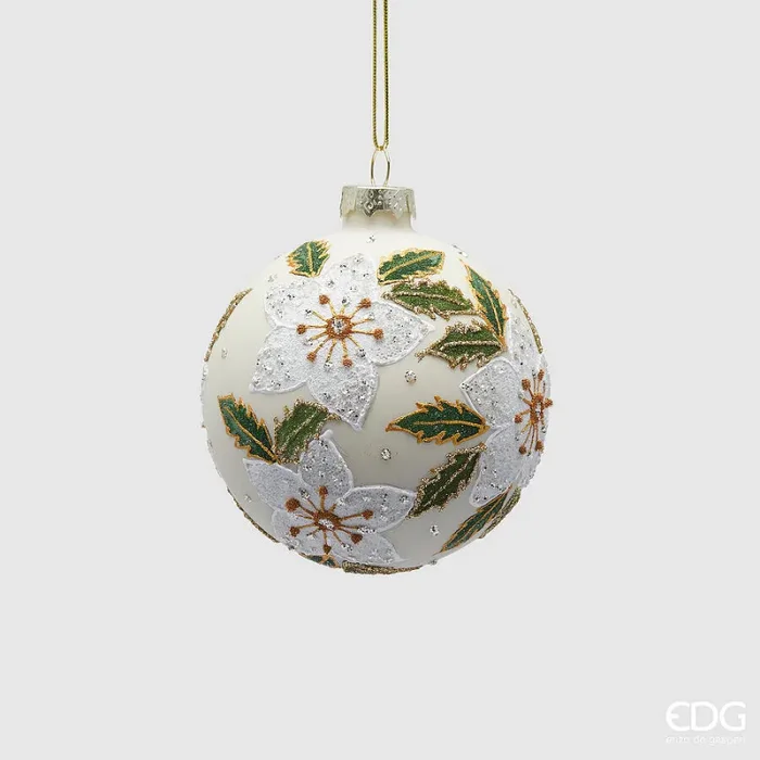 EDG Enzo De Gasperi Addobbo Natale Palla Fiore Vetro D 8 Cm White Green 1 Pz
