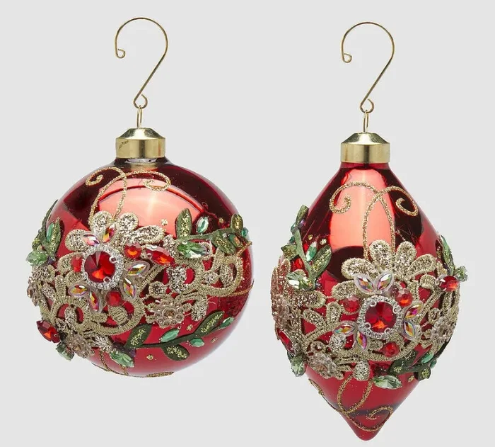 EDG Enzo De Gasperi Addobbo Natale Palla Fuso Flower H 13 Cm D 10 Cm Red Gold 1 Pz Vendita calda