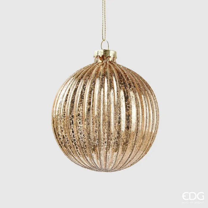 EDG Enzo De Gasperi Addobbo Natale Palla Righe Vetro D 10 Cm Light Gold 1 Pz
