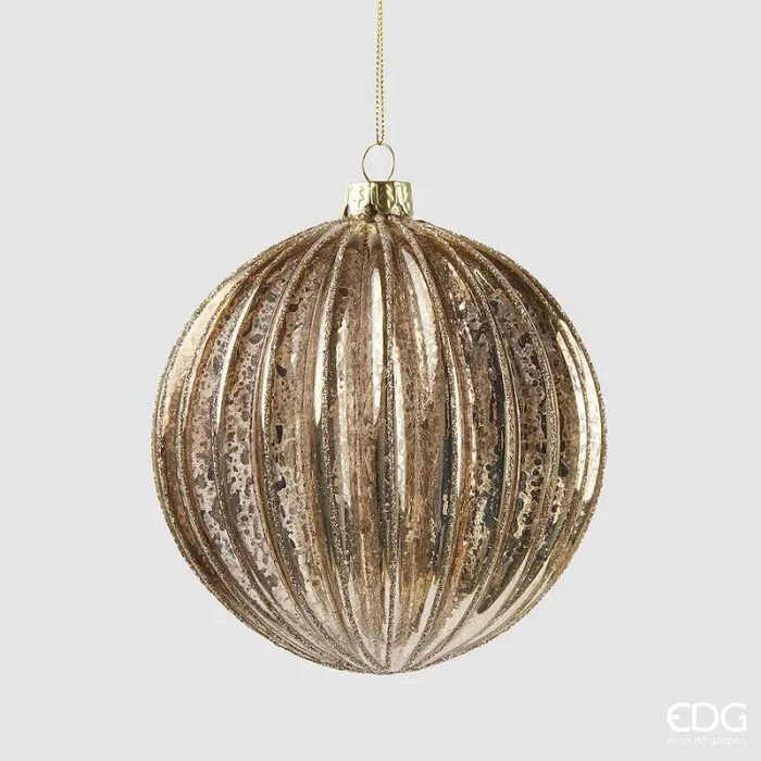 EDG Enzo De Gasperi Addobbo Natale Palla Righe Vetro D 12 Cm Light Gold 1 Pz