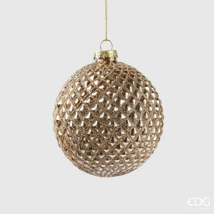 EDG Enzo De Gasperi Addobbo Natale Palla Rombi Vetro D 10 Cm Light Gold 1 Pz