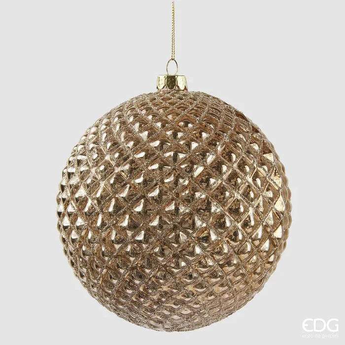 EDG Enzo De Gasperi Addobbo Natale Palla Rombi Vetro D 15 Cm Light Gold 1 Pz