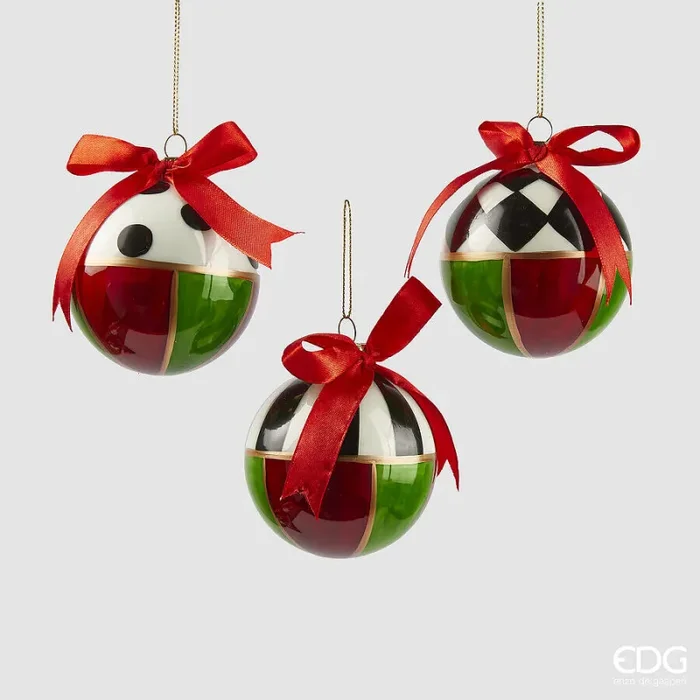 EDG Enzo De Gasperi Addobbo Natale Palla Scacchi Vetro D 8 Cm Green Red 1 Pz