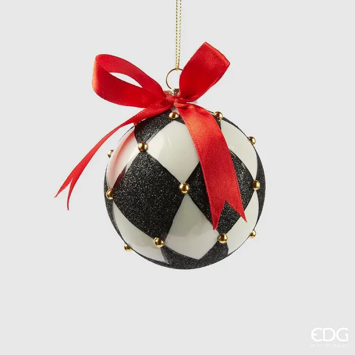 EDG Enzo De Gasperi Addobbo Natale Palla Scacchi Vetro D 8 Cm White Black 1 Pz