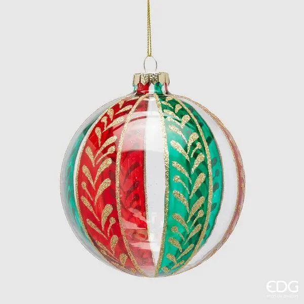 EDG Enzo De Gasperi Addobbo Natale Palla Spicchi Vetro D 12 Cm Green Red 1 Pz